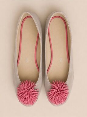 Joe Fresh Taupe Flats with Pink Pom Tassel